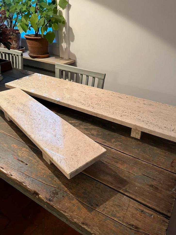 VINTAGE TRAVERTIN TRAVERTIJN ETAGÈRE ONDERZETTER 2 STUKS, Antiquités & Art, Antiquités | Autres Antiquités, Enlèvement