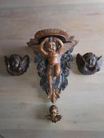 Houten conzole en 3 engelenhoofden., Antiek en Kunst, Antiek | Religieuze voorwerpen, Ophalen of Verzenden