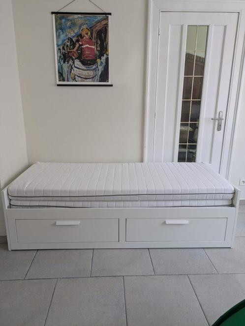 Ikea Brimnes bed met 2 lades/2 matrassen, wit, 80x200 cm, Huis en Inrichting, Slaapkamer | Bedden, Gebruikt, Tweepersoons, 80 cm