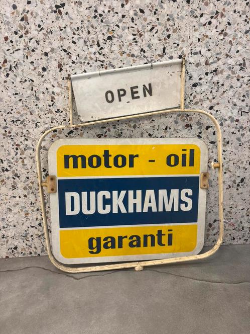 DUCKHAMS emaillebord dubbelzijde voor op staander, Verzamelen, Merken en Reclamevoorwerpen, Zo goed als nieuw, Ophalen