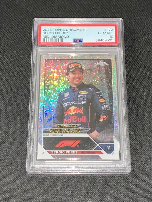 2023 Topps Chrome F1 Sergio Perez Mini Diamond /299 PSA 10, Hobby en Vrije tijd, Stickers en Plaatjes, Zo goed als nieuw, Plaatje