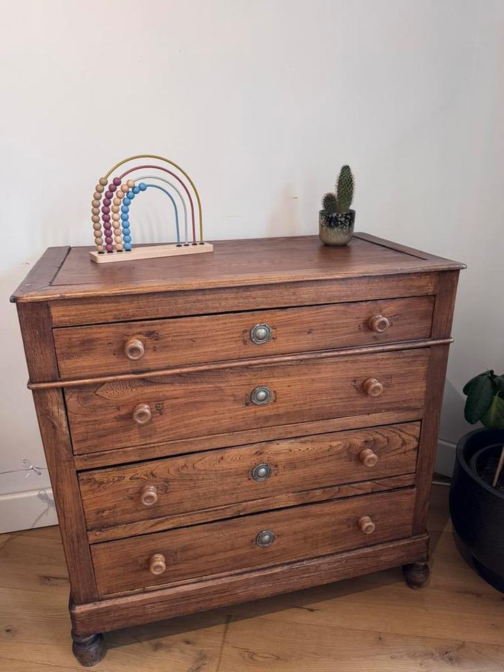 Vintage houten ladekast, Huis en Inrichting, Kasten | Ladekasten, Gebruikt, 3 of 4 laden, Ophalen