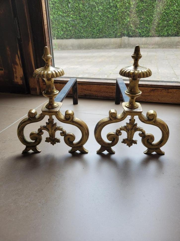 Set van messing haardbokken/vuurbokken, Antiek en Kunst, Curiosa en Brocante, Ophalen of Verzenden