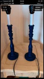2 pieds de lampadaire bleu cobalt identiques, Comme neuf, Bois, Moins de 50 cm, Enlèvement ou Envoi