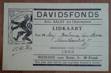 Oude lidkaart Davidsfonds Aalst 1933 Vlaamse Beweging