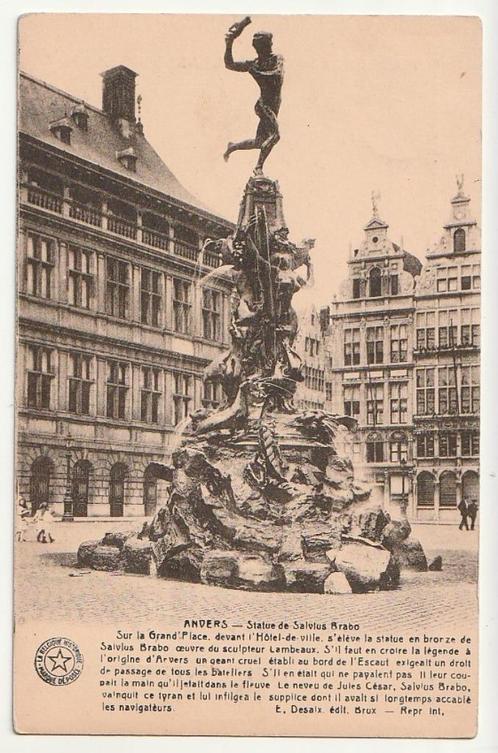 Standbeeld Antwerpen Salvius Brabo Eerkaart Tiquet Verviers, Verzamelen, Postkaarten | België, Ongelopen, Antwerpen, Verzenden