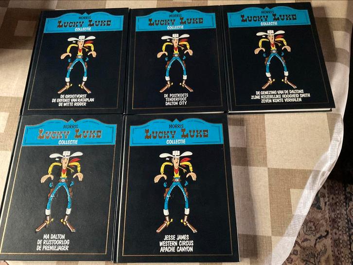 Lucky Luke collectie - 5 boeken met 3 strips., Boeken, Stripverhalen, Zo goed als nieuw, Ophalen of Verzenden