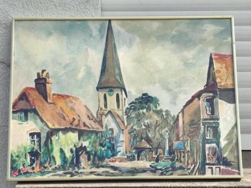 aquarelle village signe jose wolff, Antiek en Kunst, Kunst | Schilderijen | Klassiek, Ophalen of Verzenden