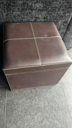 Grand pouf rangement marron en cuir., Maison & Meubles, Enlèvement, Utilisé, Cuir