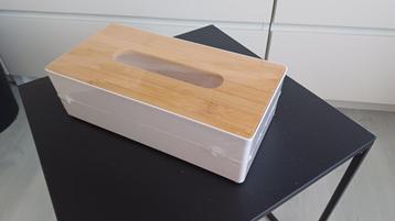 Zakdoekhouder witplastic + bambou hout nieuw OP = OP beschikbaar voor biedingen