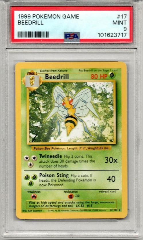 Beedrill Psa 9 Base set unlimited, Hobby en Vrije tijd, Verzamelkaartspellen | Pokémon, Zo goed als nieuw, Ophalen of Verzenden