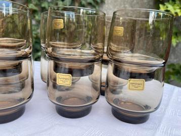 6 Vintage lage fumé glaasjes Luminarc BP