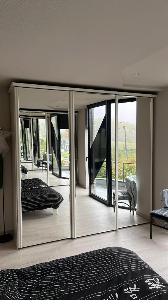 Stevige grote wandkast met schuifdeuren spiegels, Antiek en Kunst, Antiek | Meubels | Kasten, Ophalen