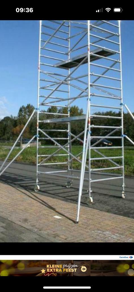 Alu. stelling op wielen te huur, Doe-het-zelf en Bouw, Steigers, Zo goed als nieuw, Ophalen