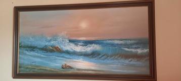 Schilderij zeezicht en zonsondergang  beschikbaar voor biedingen