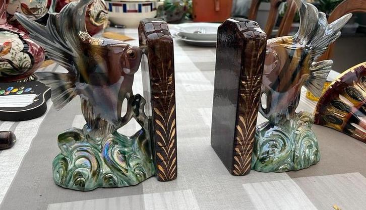 Boeksteunen vissenbeeldjes Bequet, Antiek en Kunst, Kunst | Designobjecten, Ophalen of Verzenden
