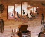 Mooie vijfdelige canvas wilde western paarden, Ophalen, Overige materialen, Gebruikt, 100 tot 125 cm