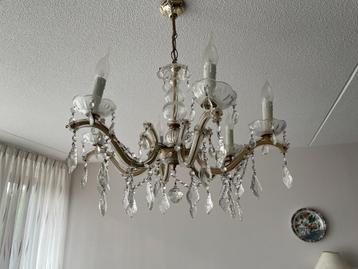 Sierlijke Kroonluchter – Messing en glas – 5 Armaturen beschikbaar voor biedingen