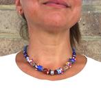 Halsketting met Afrikaanse handgemaakte kralen en ruilkralen, Handtassen en Accessoires, Kettingen, Blauw, Nieuw, Ophalen of Verzenden