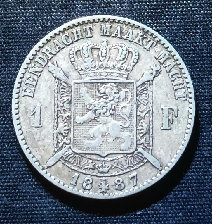 1 frank VL 1887 (I. Wiener) - Leopold II, Postzegels en Munten, Munten | België, Losse munt, Zilver, Zilver, Verzenden