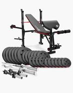 halterbank met toebehoren en 135kg aan gewicht, Sport en Fitness, Ophalen, Zo goed als nieuw