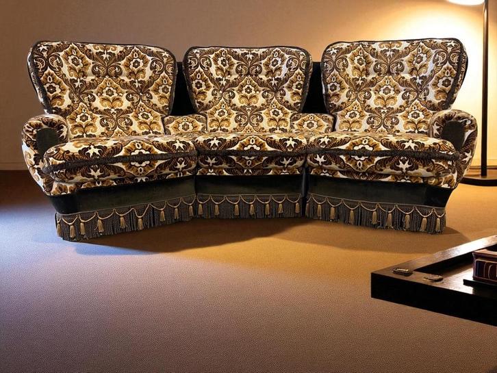 vintage zetel / driezit /  bank met franjes, Huis en Inrichting, Fauteuils, Ophalen of Verzenden