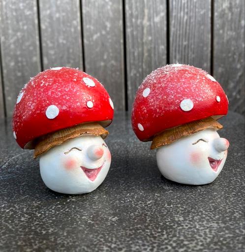 Set van twee decoratieve paddenstoeltjes, Tuin en Terras, Tuinbeelden, Zo goed als nieuw, Ophalen of Verzenden