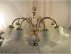 Prachtige Luchter in porselein en glas met 8 lichtpunten, Huis en Inrichting, Ophalen of Verzenden, Zo goed als nieuw, Glas