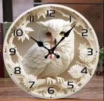Ronde wandklok van hout analoge Grote witte uil (25cm), Ophalen of Verzenden, Nieuw, Wandklok