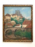 Stadszicht Semur, Antiek en Kunst, Kunst | Schilderijen | Klassiek, Ophalen of Verzenden