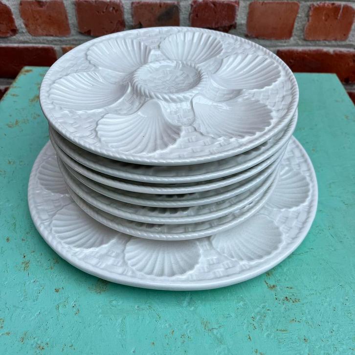 Vintage borden en schaal voor oesters - Longchamp France, Antiek en Kunst, Antiek | Servies compleet, Ophalen of Verzenden