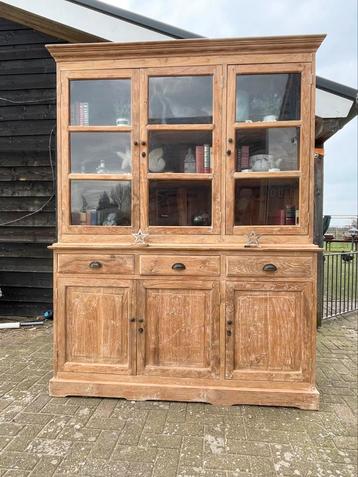 Buffet en teck, vitrine, armoire de cuisine (avec éclairage)