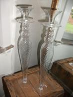 2 beaux grands chandeliers bougeoirs 60cms verre soufflé, Enlèvement, Verre
