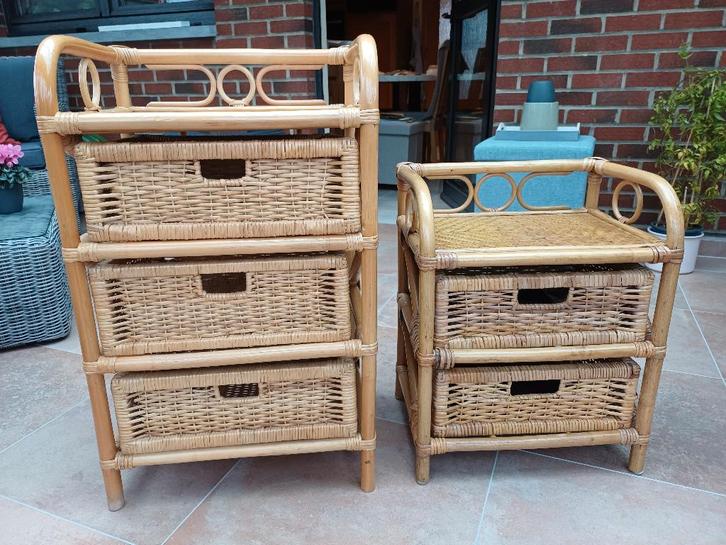 Ensemble de 2 commodes à tiroirs en osier, Huis en Inrichting, Kasten | Ladekasten, Gebruikt, Minder dan 100 cm, Minder dan 50 cm