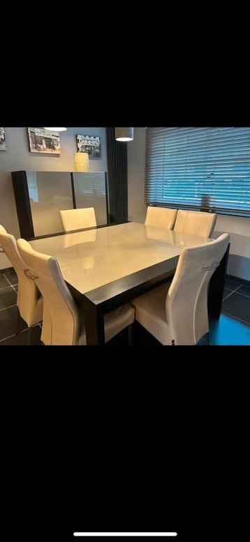 Eettafel met 6 stoelen in leder beschikbaar voor biedingen