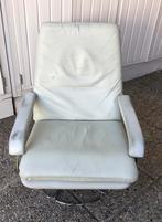 Design Lounge Stoel in wit leder, 1970s., Huis en Inrichting, Ophalen, Gebruikt, Wit, Leer