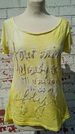 t-shirt geel wit white wash / tie dye tekst goud Nieuw TU, Geel, Nieuw, Ophalen of Verzenden, Korte mouw