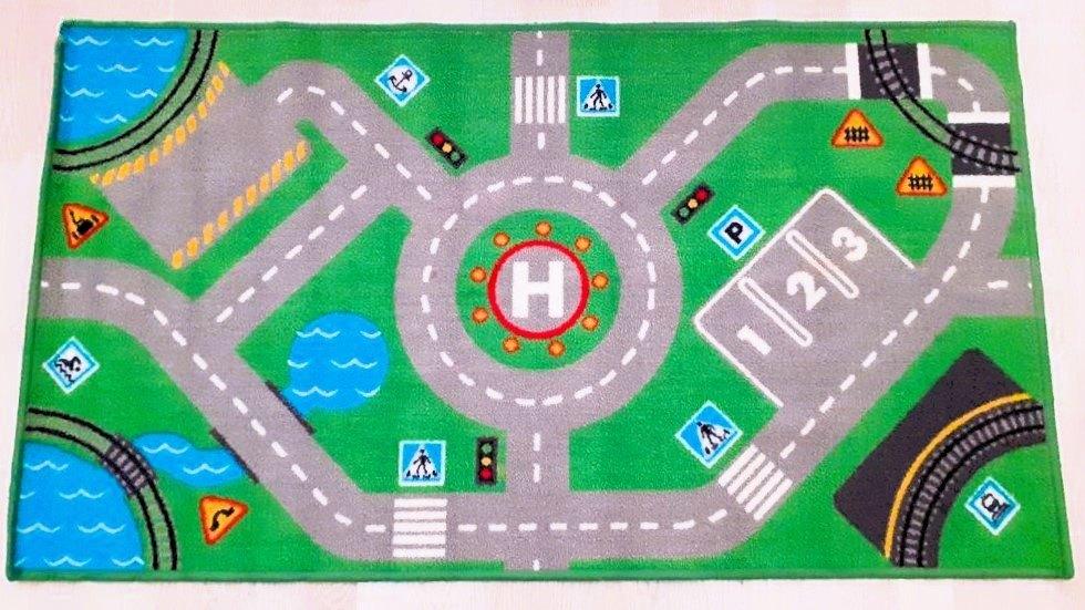 Tapis de sol vert 🚗 jeux route 👦 75 x 133 cm, Enlèvement ou Envoi, Comme neuf, Circuit