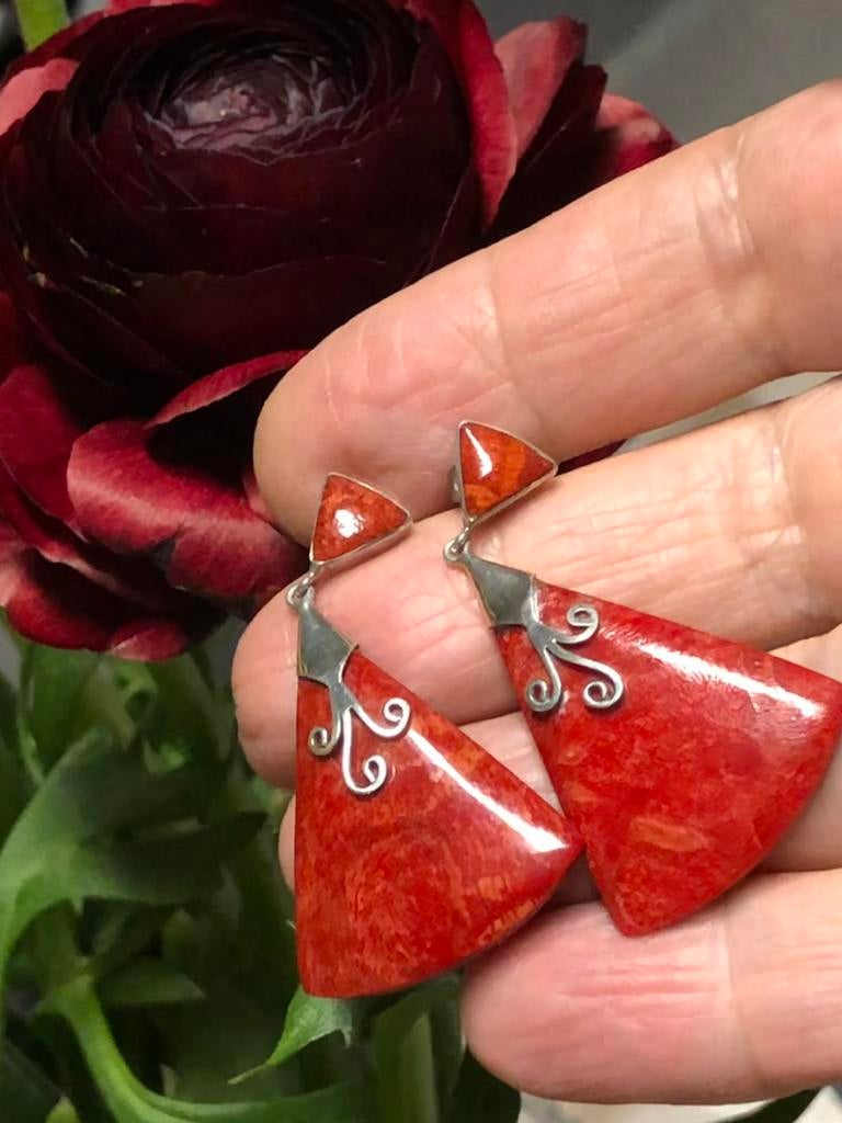 Boucles d’oreilles en argent avec corail éponge, Bijoux, Sacs & Beauté, Boucles d'oreilles, Enlèvement ou Envoi, Comme neuf, Argent