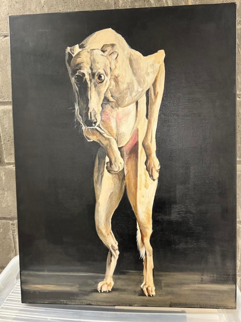 Uniek Handgeschilderd Tweeluik - Karaktervolle Windhonden, Ophalen