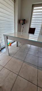 Table blanche laqué, Maison & Meubles, Cinq personnes ou plus, Verre, Enlèvement, Carré