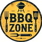 Metalen reclamebord BBQ zone rond - retro vintage mancave, Verzamelen, Ophalen of Verzenden, Nieuw, Reclamebord