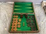 Oud backgammon spel in houten kist, Enlèvement ou Envoi
