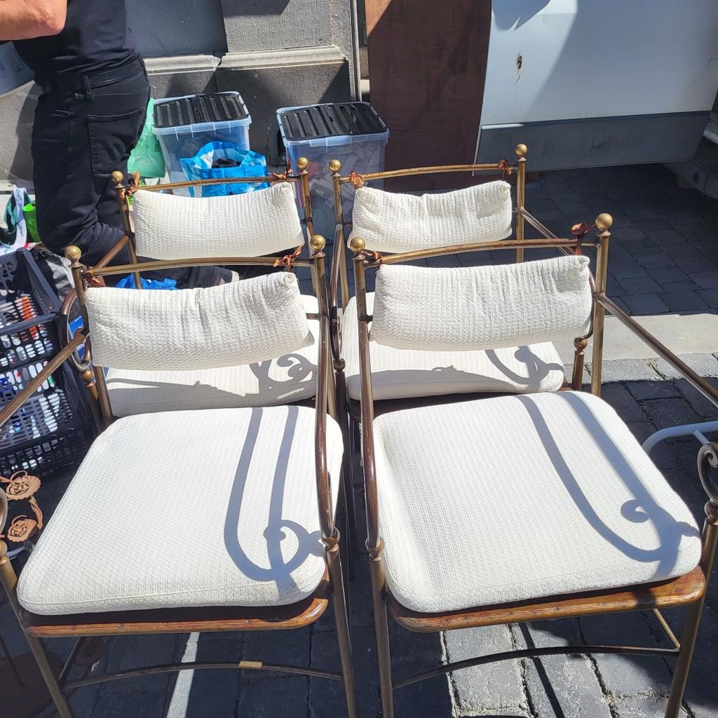 4 stoelen  messing steil holywoud regency, Antiquités & Art, Antiquités | Bronze & Cuivre, Enlèvement