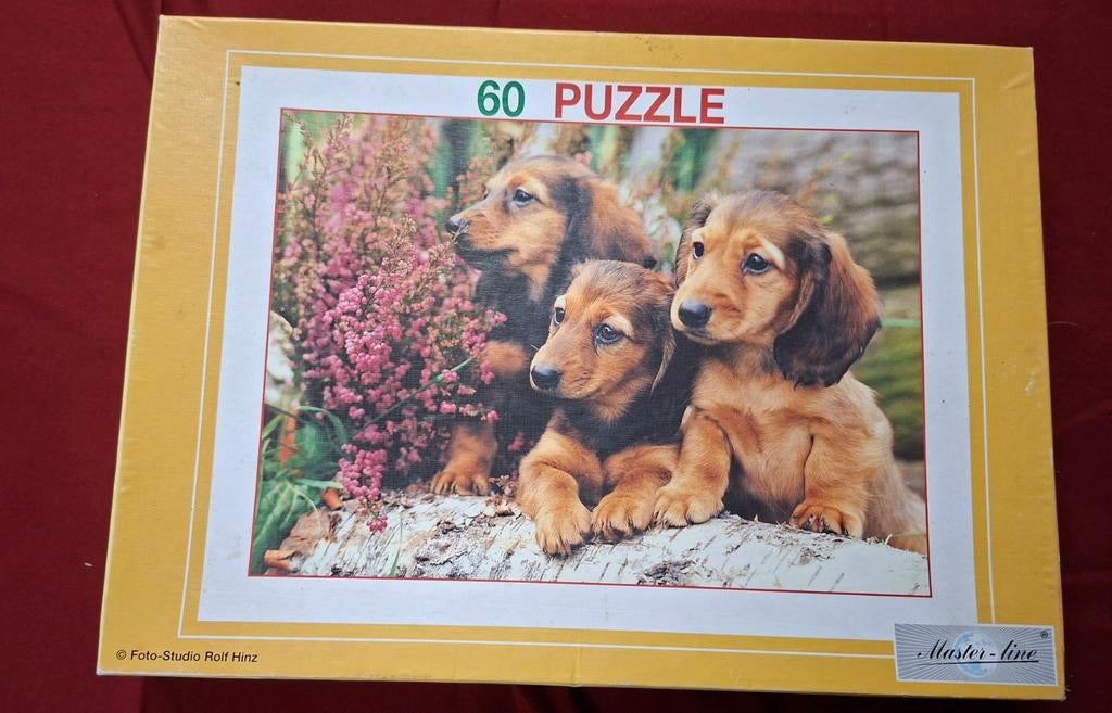 Puzzel : honden : 3 teckel puppies / 60 stukken / Jigsaw, Hobby & Loisirs créatifs, Sport cérébral & Puzzles, Enlèvement ou Envoi