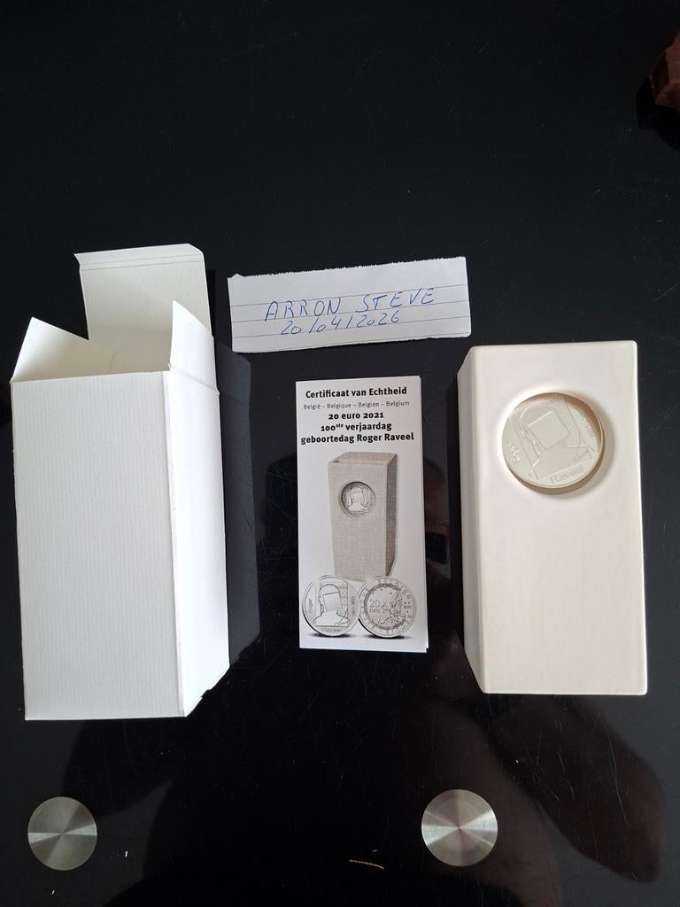 Belgie 20 euro 100 Verjaardag Roger Raveel 2021, Ophalen, Setje, Zilver, België