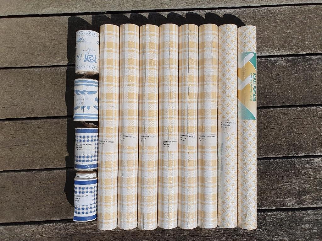 Papier peint | Jaune | 6 + 2 rouleaux et bandes décoratives, Maison & Meubles, Ameublement | Papier peint, Enlèvement ou Envoi