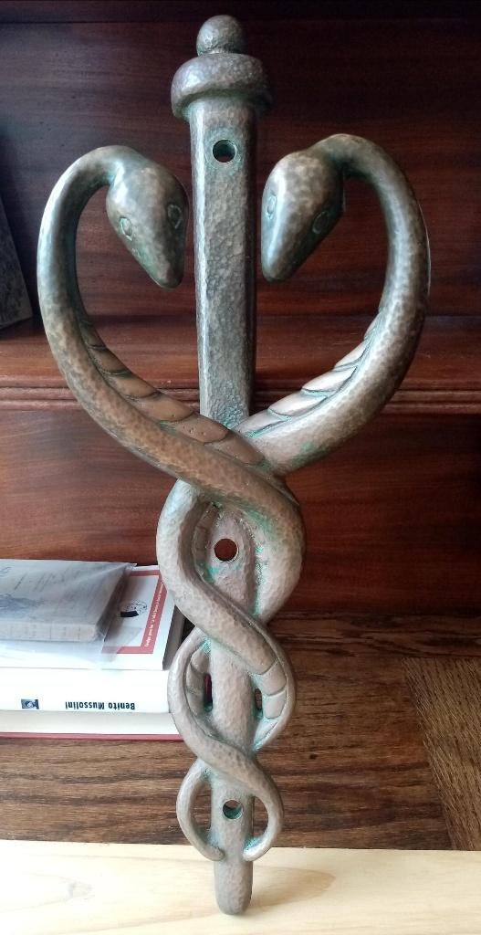 poignée porte bronze serpent caducée esculape, Enlèvement ou Envoi, Bronze