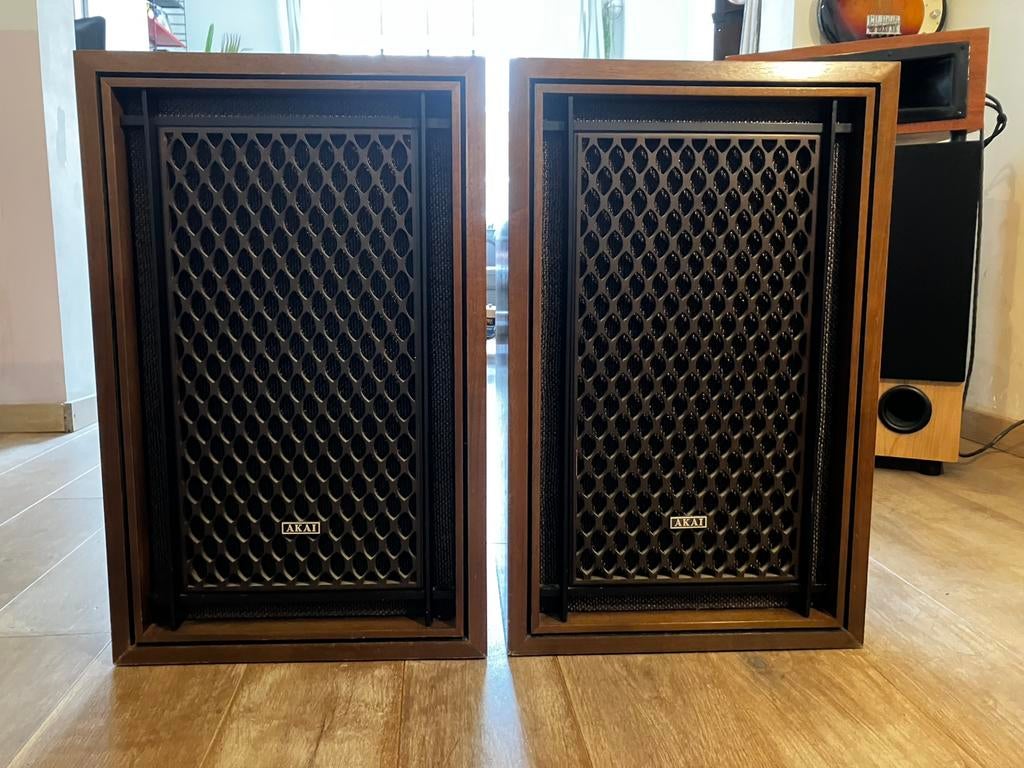 zeldzame  akai SW 155 speakers uit 1974, Gebruikt, Minder dan 60 watt, Front, Rear of Stereo speakers, Ophalen