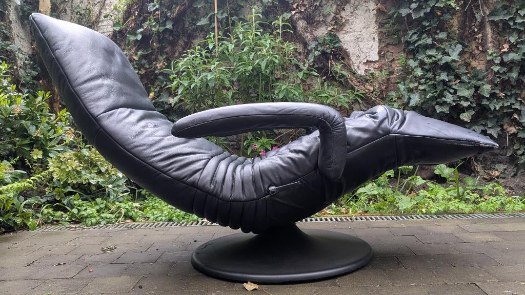 Jori relax Mono Move noir vintage (cuir/disque), Maison & Meubles, Fauteuils, Utilisé, Cuir, 50 à 75 cm, Enlèvement